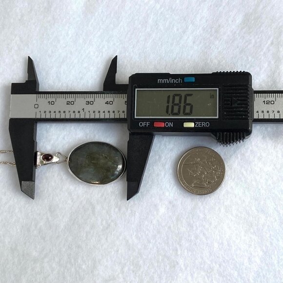 Sterling Silver 925 Bezel Set Oval Labradorite Garnet Pendant Necklace 20" Chain - Picture 13 of 16